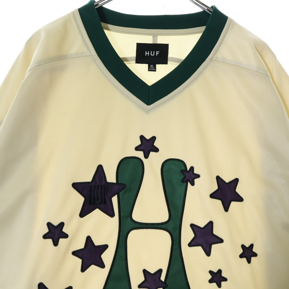 HUF(ハフ) H STARDUST JERSEY スター刺繍 長袖ホッケージャージー ゲームシャツ ベージュ/グリーン KN00468