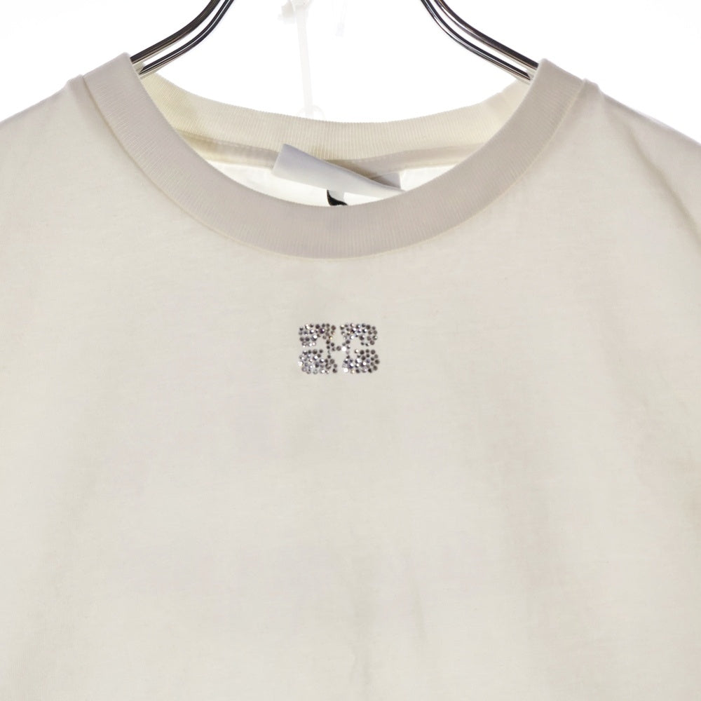 GANNI(ガニー) Basic Jersey Rhinestone Relaxed T-shirt コットン ラインストーン ロゴ Tシャツ カットソー ホワイト