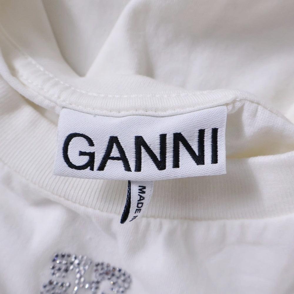 GANNI(ガニー) Basic Jersey Rhinestone Relaxed T-shirt コットン ラインストーン ロゴ Tシャツ カットソー ホワイト