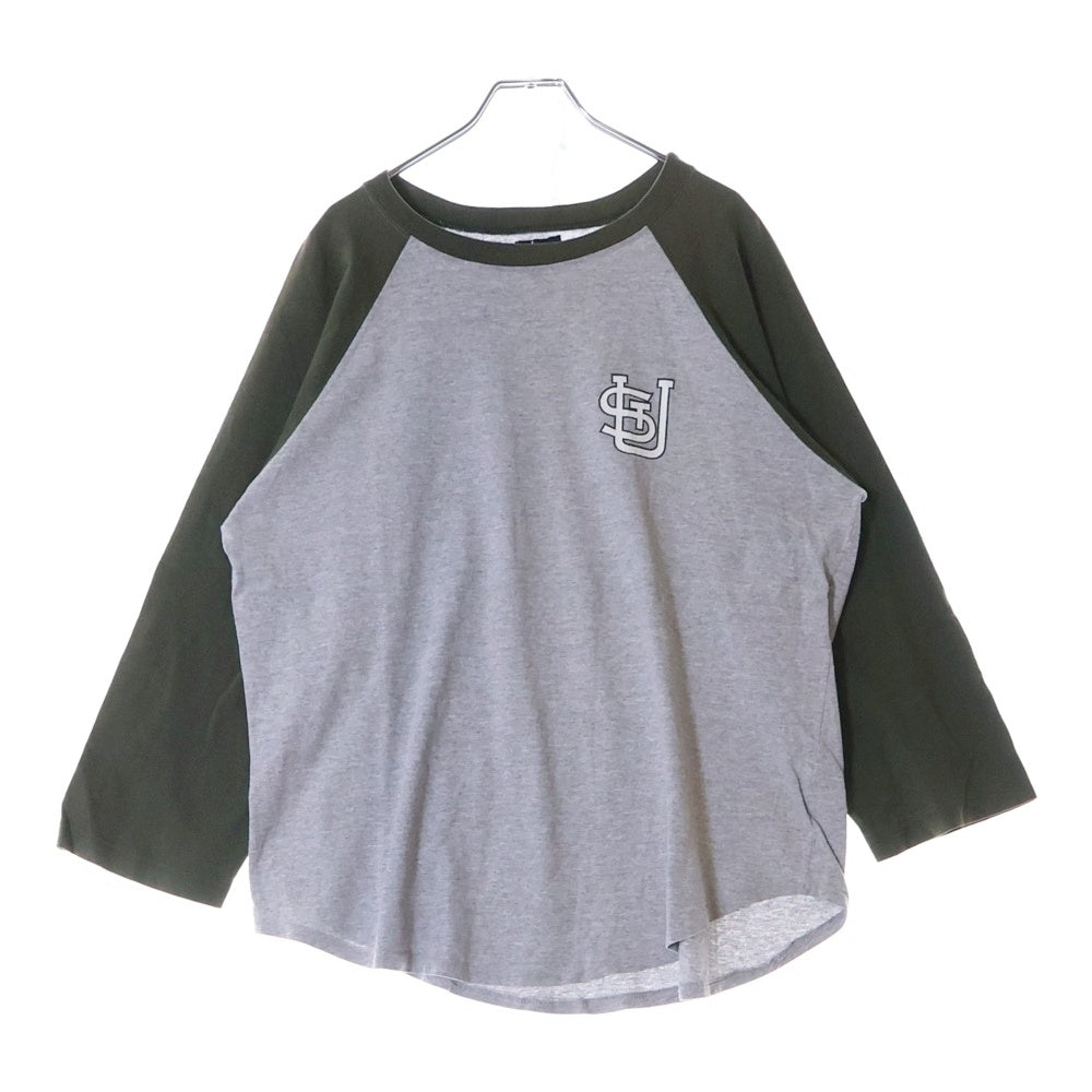 STUSSY(ステューシー) 90S VINTAGE ヴィンテージ 紺タグ 7分丈 フロントロゴ ラグラン ロングTシャツ カットソー グリーン/グレー