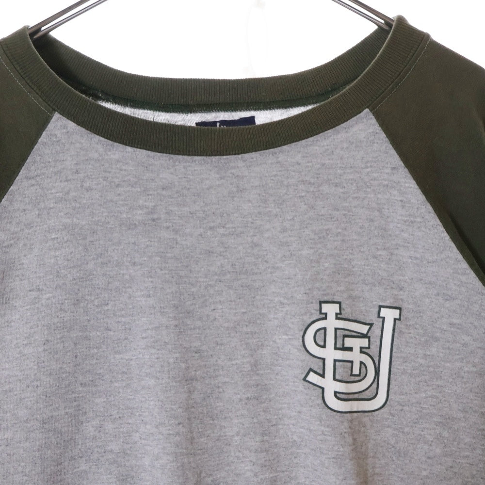 STUSSY(ステューシー) 90S VINTAGE ヴィンテージ 紺タグ 7分丈 フロントロゴ ラグラン ロングTシャツ カットソー グリーン/グレー