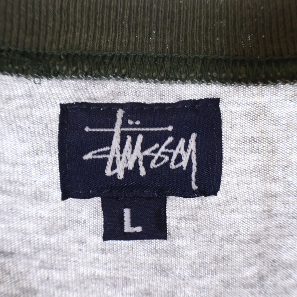 STUSSY(ステューシー) 90S VINTAGE ヴィンテージ 紺タグ 7分丈 フロントロゴ ラグラン ロングTシャツ カットソー グリーン/グレー