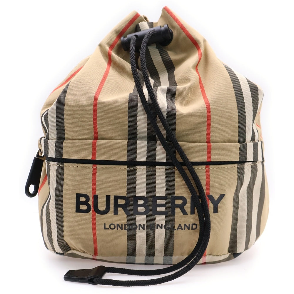 BURBERRY(バーバリー) フロントロゴ ノバチェック ドローストリングス 巾着 ハンド バッグ ベージュ