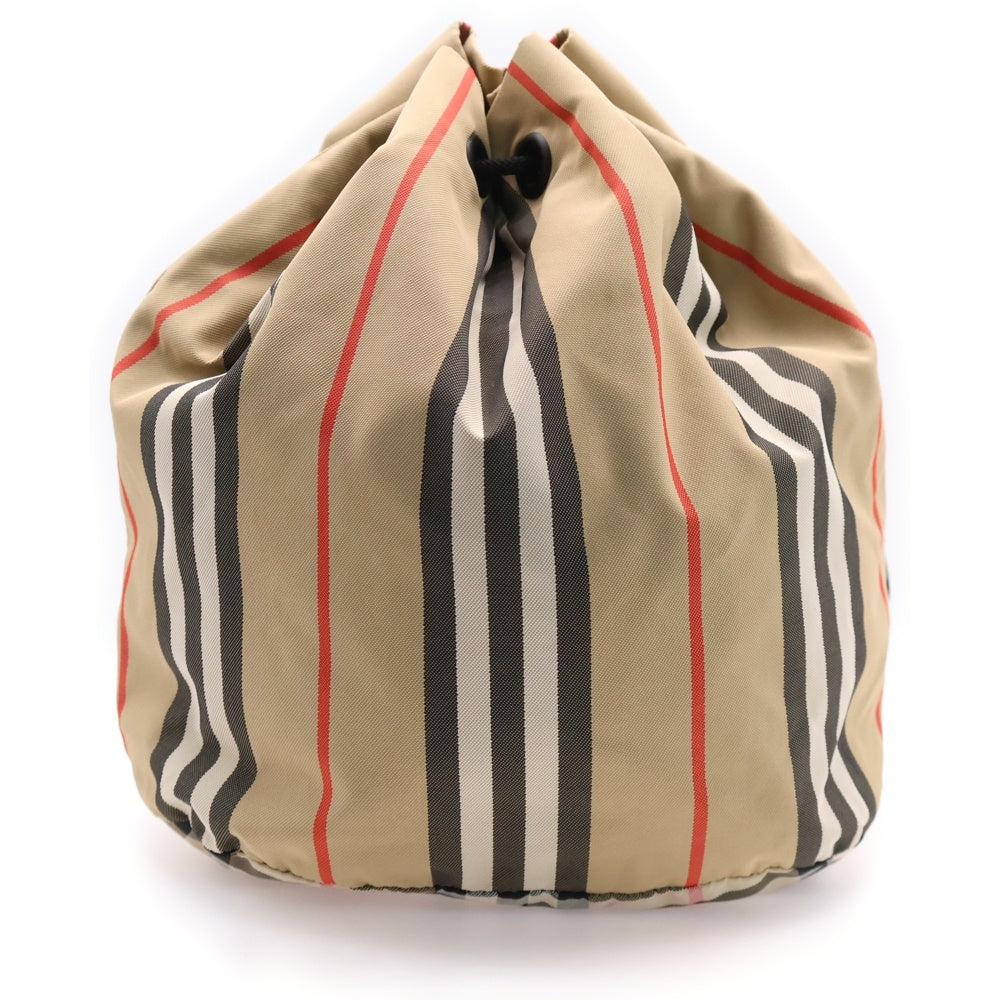 BURBERRY(バーバリー) フロントロゴ ノバチェック ドローストリングス 巾着 ハンド バッグ ベージュ