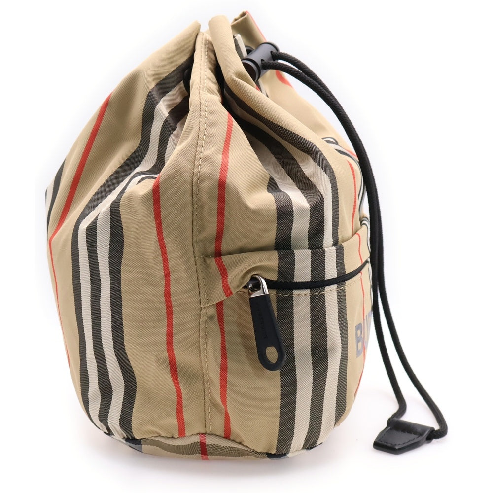BURBERRY(バーバリー) フロントロゴ ノバチェック ドローストリングス 巾着 ハンド バッグ ベージュ