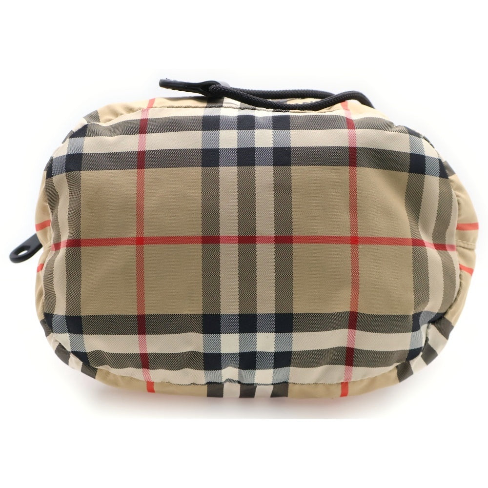 BURBERRY(バーバリー) フロントロゴ ノバチェック ドローストリングス 巾着 ハンド バッグ ベージュ
