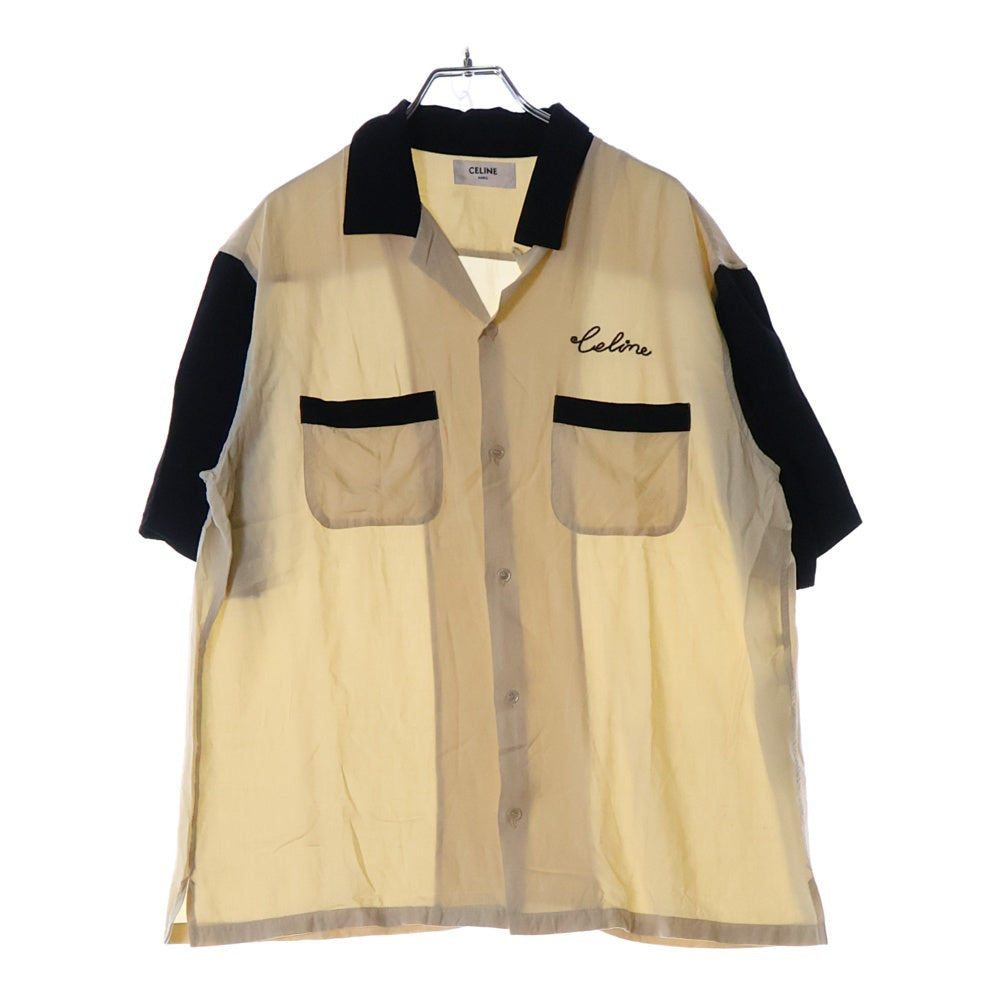 CELINE(セリーヌ) 24AW ロゴエンブロイダリー ロカビリー 半袖シャツ レーヨン ブラック/アイボリー 2C15C852C