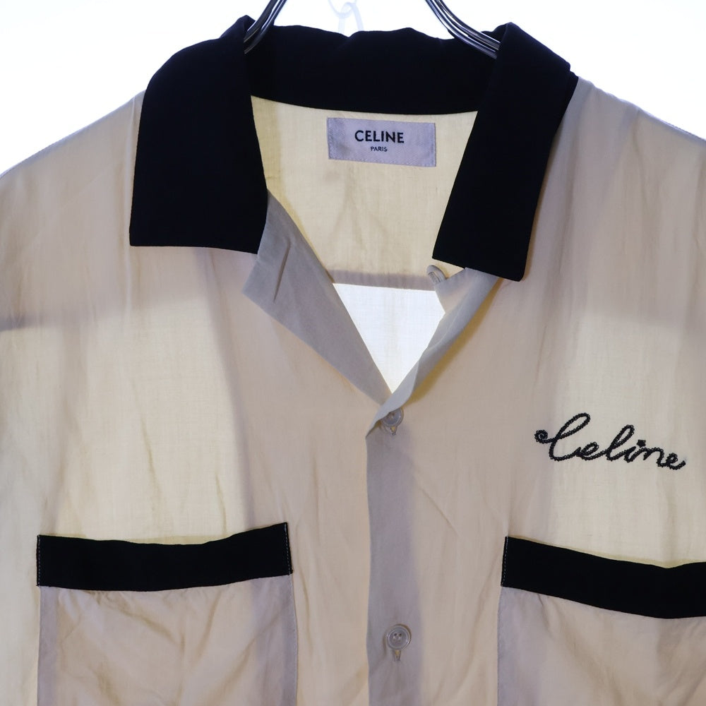 CELINE(セリーヌ) 24AW ロゴエンブロイダリー ロカビリー 半袖シャツ レーヨン ブラック/アイボリー 2C15C852C
