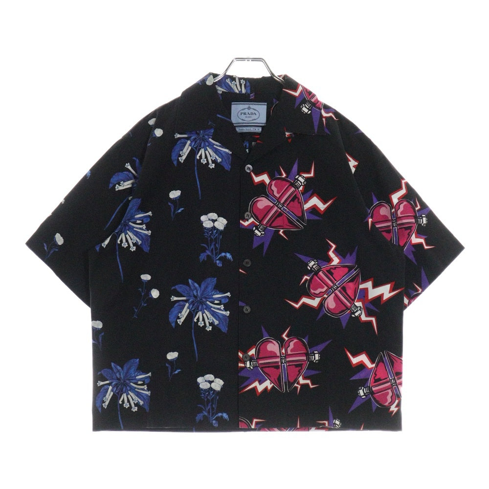 PRADA(プラダ) 18AW Double Match Shirt ダブルマッチ 総柄半袖シャツ アロハ ブラック UCS319 S182 1U5V
