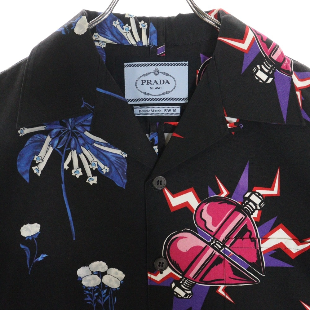 PRADA(プラダ) 18AW Double Match Shirt ダブルマッチ 総柄半袖シャツ アロハ ブラック UCS319 S182 1U5V