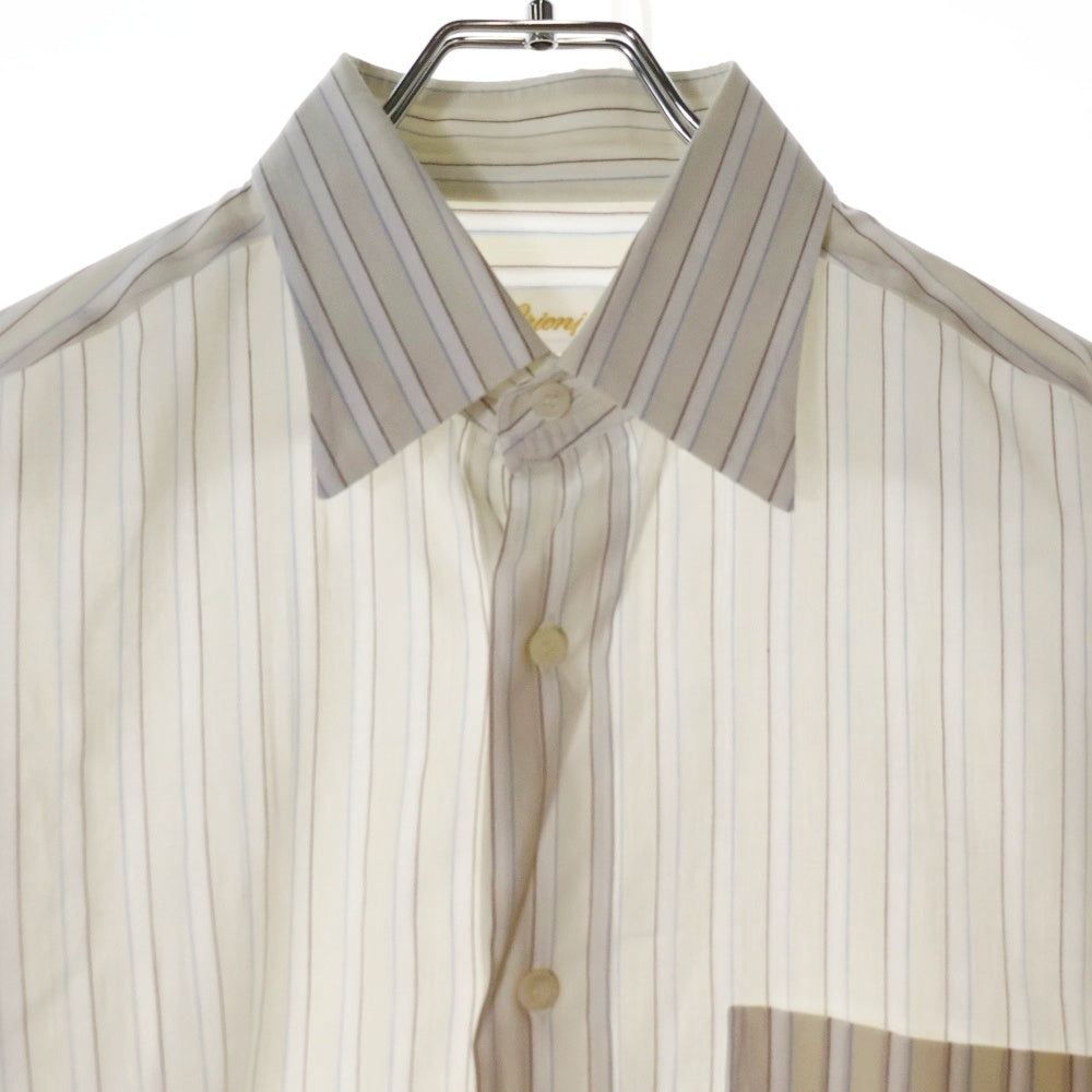 Brioni(ブリオーニ) イタリア製 ストライプ柄 レギュラーカラー コットン 長袖シャツ ベージュ/ホワイト