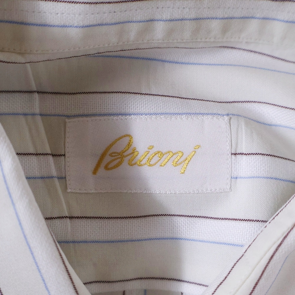 Brioni(ブリオーニ) イタリア製 ストライプ柄 レギュラーカラー コットン 長袖シャツ ベージュ/ホワイト