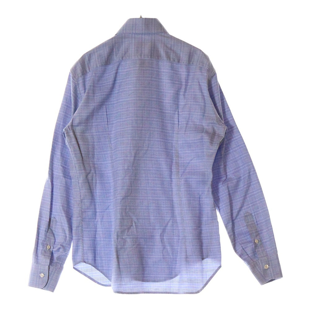 Brioni(ブリオーニ) イタリア製 チェック柄 ワイドカラー コットン 長袖シャツ ブルー