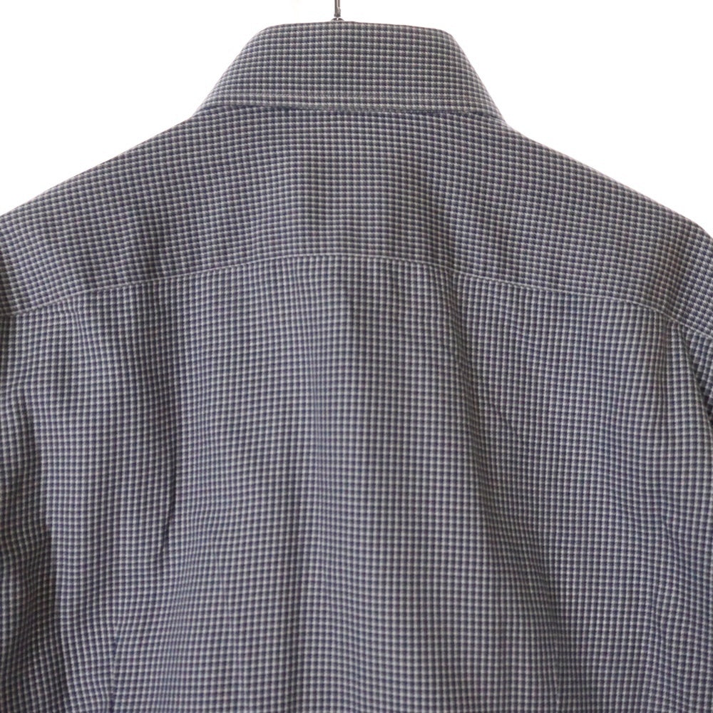 Brioni(ブリオーニ) イタリア製 千鳥格子 ワイドカラー コットン 長袖シャツ ネイビー/グレー