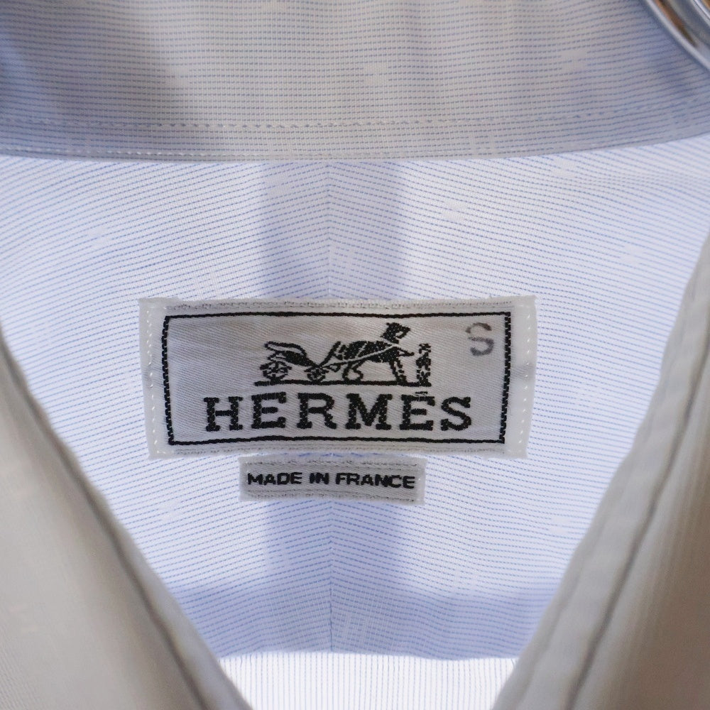 HERMES(エルメス) フランス製 H柄 レギュラーカラー コットン 長袖シャツ ブルー
