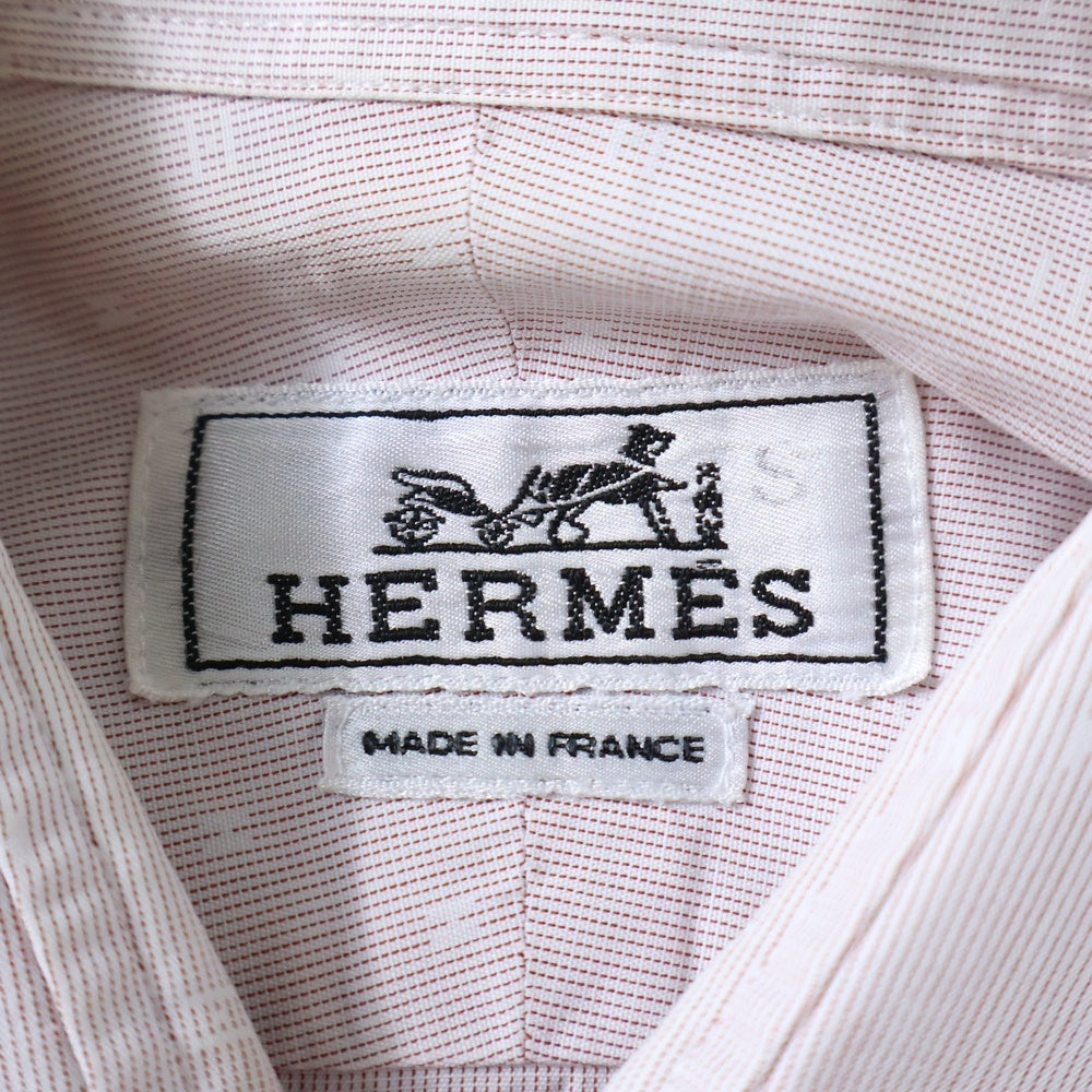 HERMES(エルメス) フランス製 H柄 ワイドカラー コットン 長袖シャツ ピンク