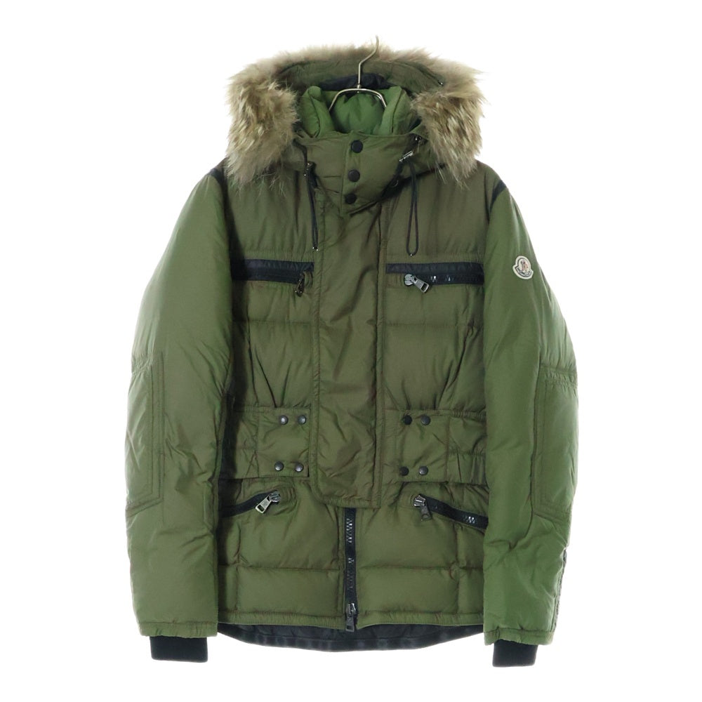 MONCLER(モンクレール) マルチジップポケットデザイン ロゴワッペン ファー着脱 フーデッドダウンジャケット カーキ