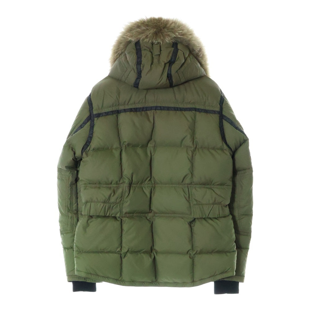 MONCLER(モンクレール) マルチジップポケットデザイン ロゴワッペン ファー着脱 フーデッドダウンジャケット カーキ