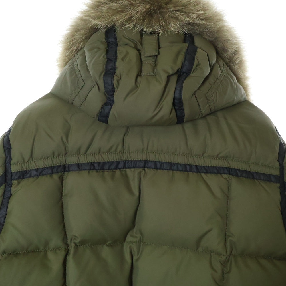 MONCLER(モンクレール) マルチジップポケットデザイン ロゴワッペン ファー着脱 フーデッドダウンジャケット カーキ