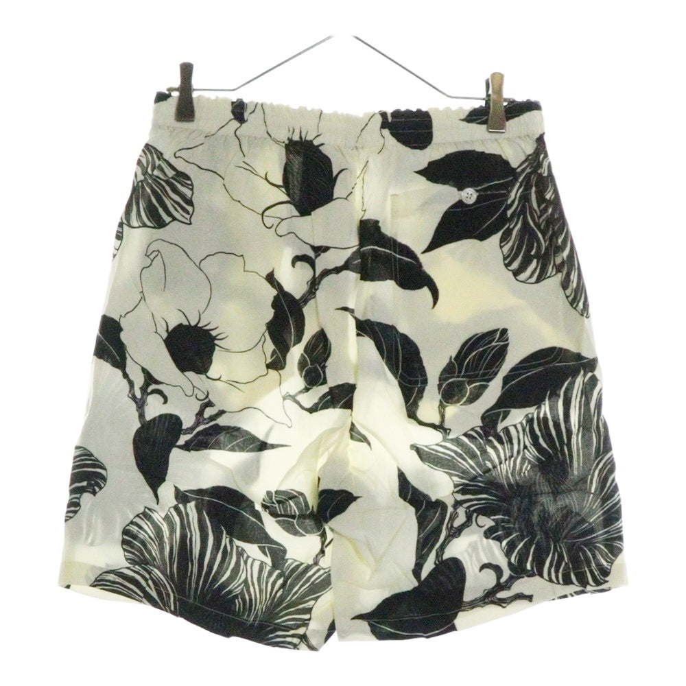 BUDSPOOL(バッズプール) ×GAKKIN ガッキン 廻り花 HAWAIIAN SHORTS レーヨン ハワイアン ショーツ ハーフパンツ アイボリー/ブラック
