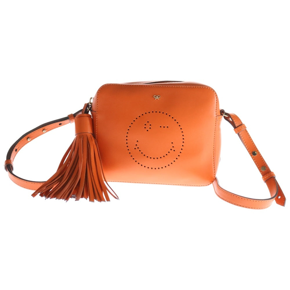Anya Hindmarch(アニヤハインドマーチ) パンチング スマイリーデザイン ショルダーバッグ レザー オレンジ レディース