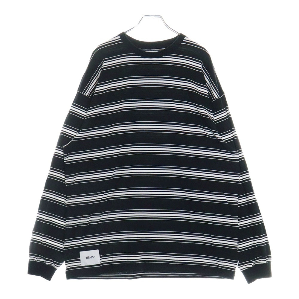 WTAPS(ダブルタップス) 22AW BDY 01 LS COTTON TEXTILE コットン テキスタイル ボーダー クルーネック長袖Tシャツ カットソー ブラック/ホワイト 222ATDT-CSM13
