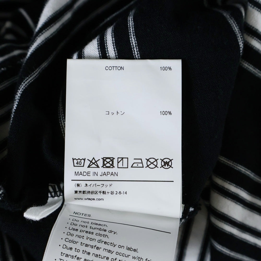 WTAPS(ダブルタップス) 22AW BDY 01 LS COTTON TEXTILE コットン テキスタイル ボーダー クルーネック長袖Tシャツ カットソー ブラック/ホワイト 222ATDT-CSM13