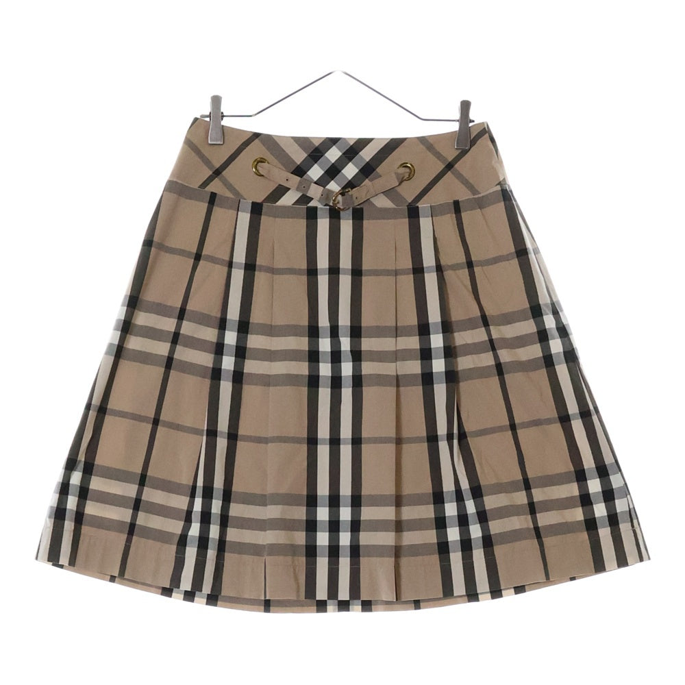 BURBERRY LONDON(バーバリーロンドン) ノヴァチェック柄 フロントベルト コットン プリーツスカート ベージュ レディース FXA18-017-42