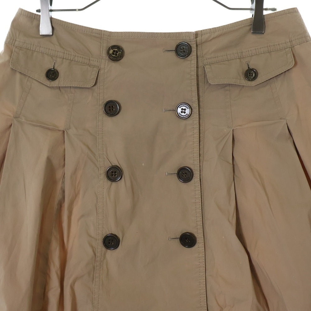 BURBERRY LONDON(バーバリーロンドン) フロントボタン コットンポリ タックプリーツスカート ブラウン レディース B2S27-172-42