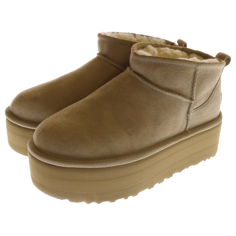 UGG(アグ) W CLASSIC ULTRA MINI PLATFORM BOOT クラシック ウルトラ ミニ プラットフォーム 厚底 ムートン レザー ブーツ ベージュ レディース 1135092