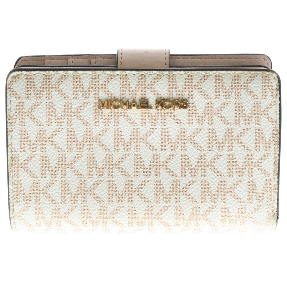 MICHAEL KORS(マイケルコース) ジェットセット トラベル ビルフォールド ジップ コンパクトウォレット 2つ折り財布 ピンク/ホワイト レディース 35F2GTVF6V