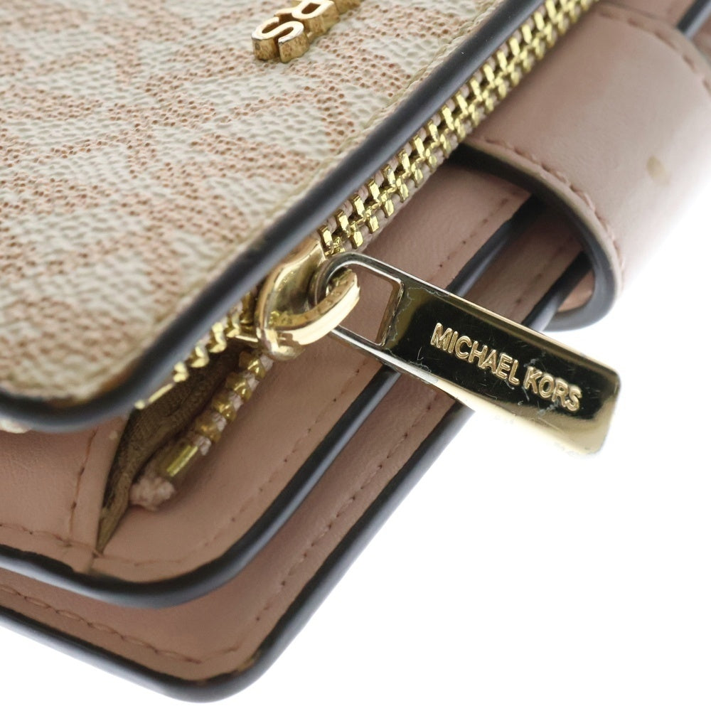 MICHAEL KORS(マイケルコース) ジェットセット トラベル ビルフォールド ジップ コンパクトウォレット 2つ折り財布 ピンク/ホワイト レディース 35F2GTVF6V