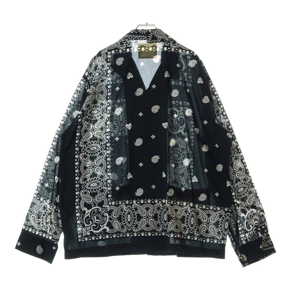 Sacai(サカイ) 21SS ARCHIVE PRINT MIX SHIRT アーカイブプリントミックス バンダナ柄 長袖シャツ ブラック/ホワイト 21-02470M