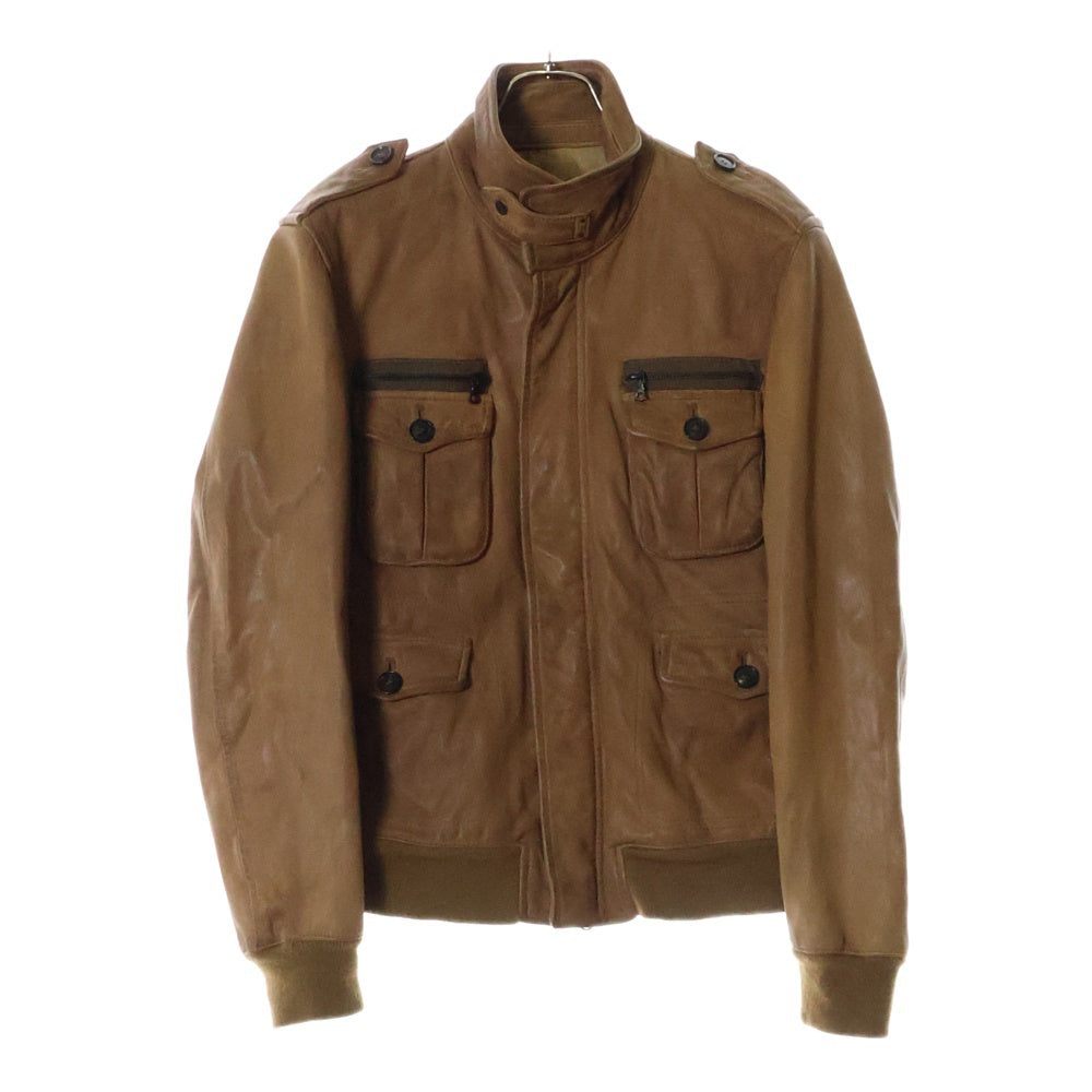 EDIFICE(エディフィス) エポレット付 シープスキン レザー ジップアップジャケット ブルゾン ブラウン