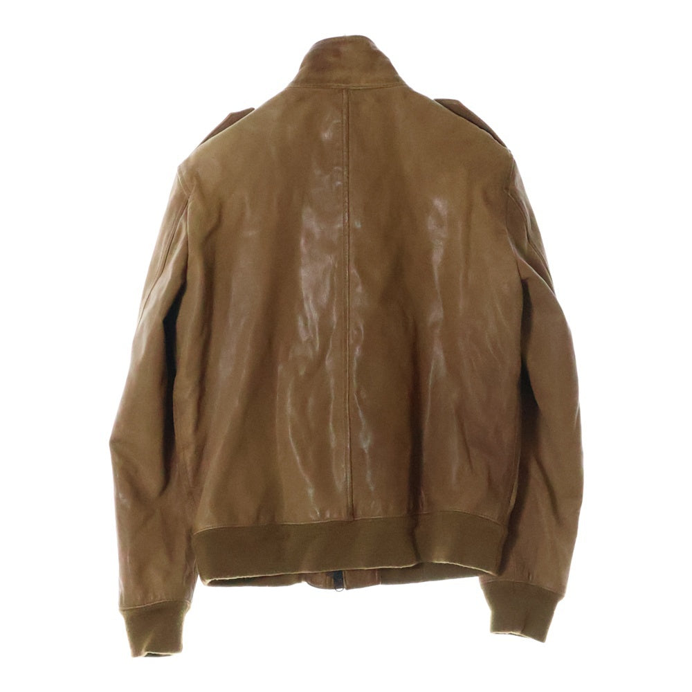 EDIFICE(エディフィス) エポレット付 シープスキン レザー ジップアップジャケット ブルゾン ブラウン