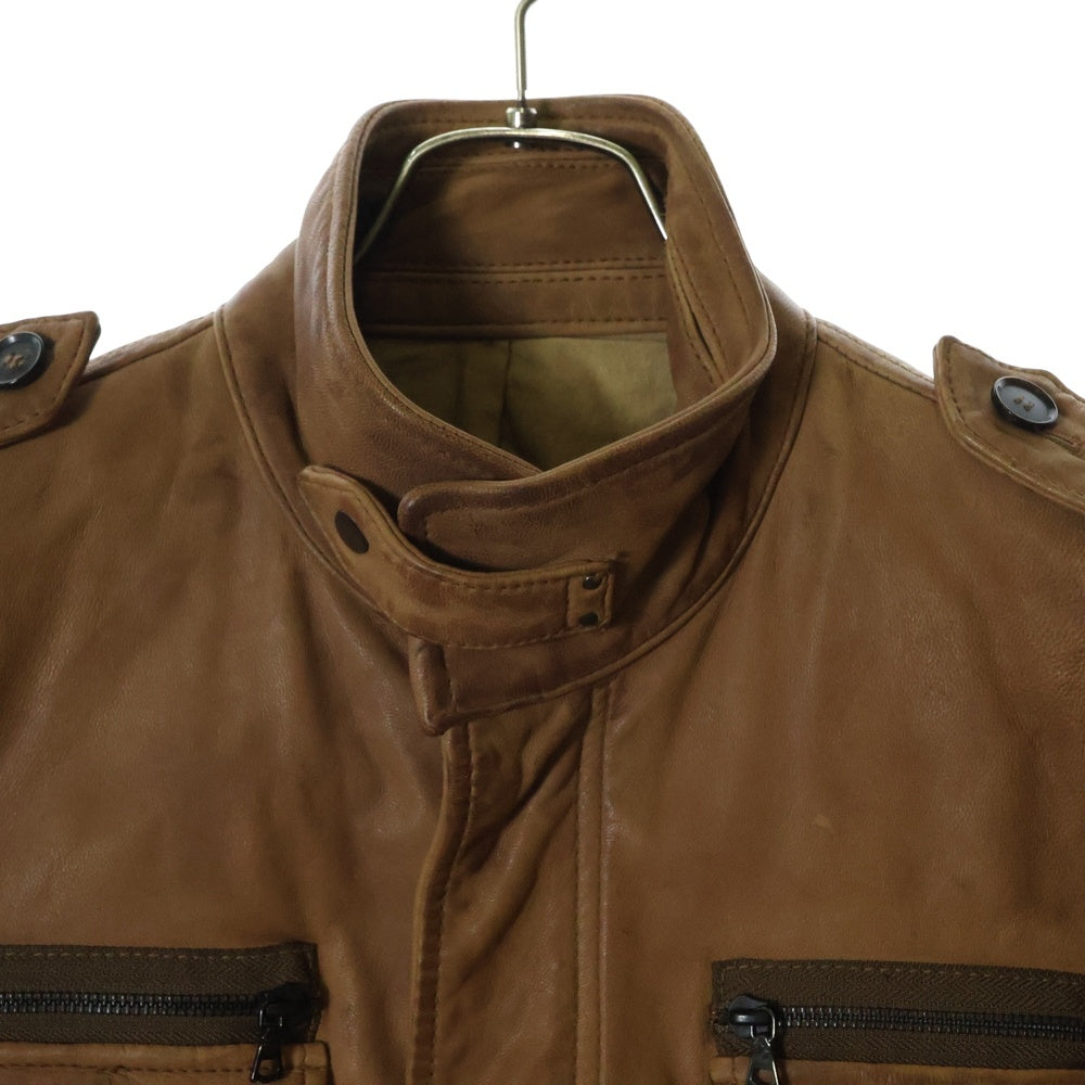EDIFICE(エディフィス) エポレット付 シープスキン レザー ジップアップジャケット ブルゾン ブラウン