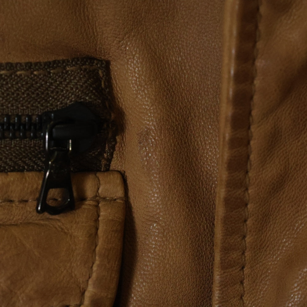 EDIFICE(エディフィス) エポレット付 シープスキン レザー ジップアップジャケット ブルゾン ブラウン