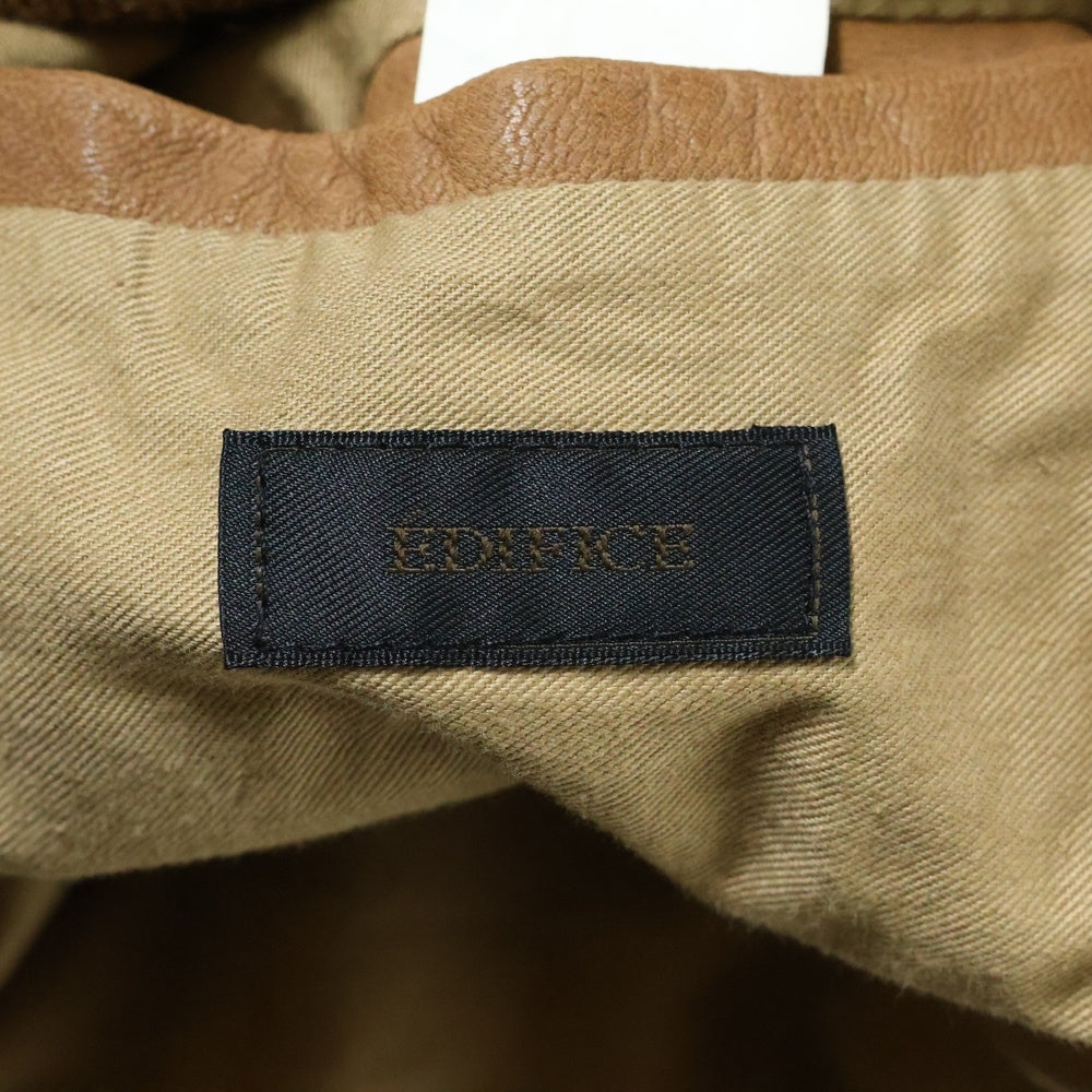 EDIFICE(エディフィス) エポレット付 シープスキン レザー ジップアップジャケット ブルゾン ブラウン