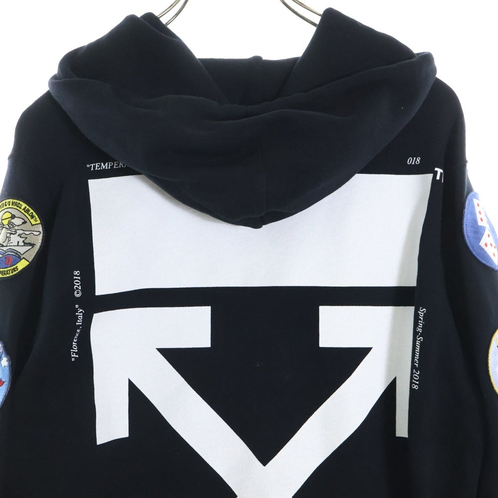 OFF-WHITE(オフホワイト) 18SS PATCHES ZIPPED HOODIE マルチパッチ バックアロープリント スウェット ジップアップパーカー ブラック OMBB030S18003008