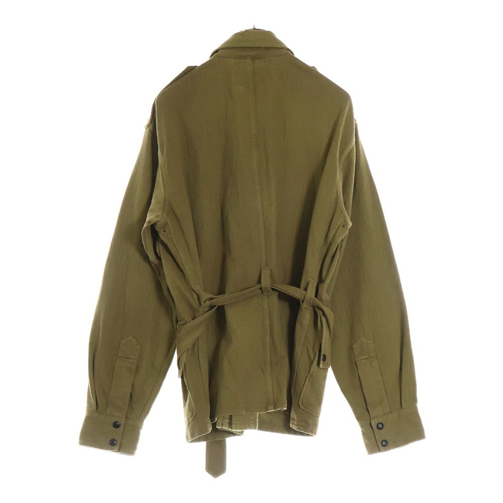RRL(ダブルアールエル) ヘリンボーン サファリ ジャケット ベルテッド ジップアップ ブルゾン オリーブ MNRRKNI16820173