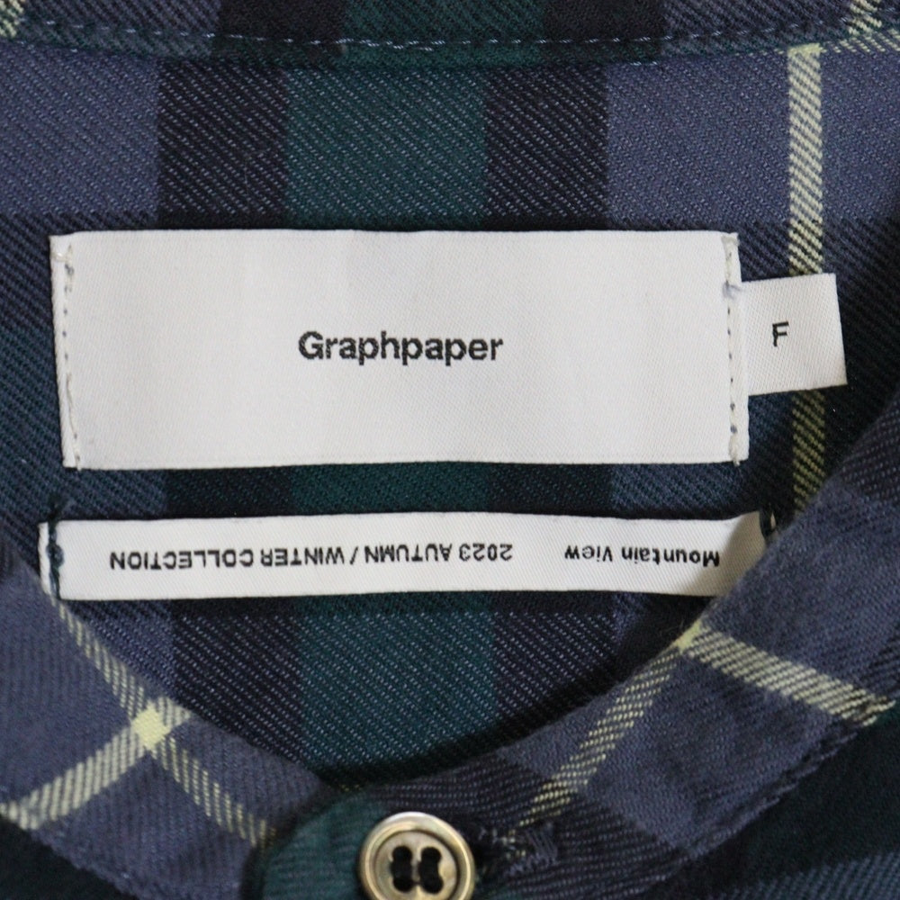 Graphpaper(グラフペーパー) フランネルチェック オーバーサイズ バンドカラー ロングスリーブ シャツ ネイビー GM233-50285