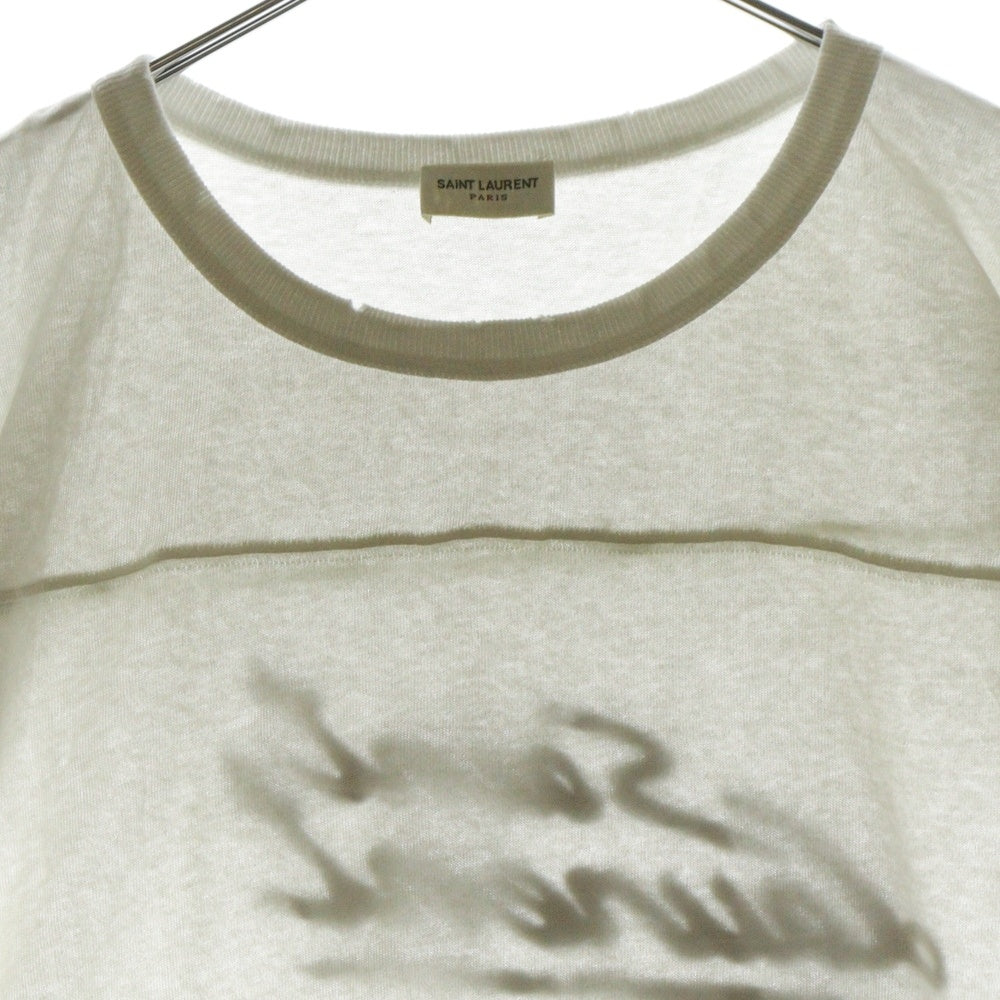 SAINT LAURENT PARIS(サンローランパリ) 21SS SIGNATURE DESTROYED TEE バックプリント デストロイ クルーネック 半袖Tシャツ カットソー ホワイト 624992 YBUW2
