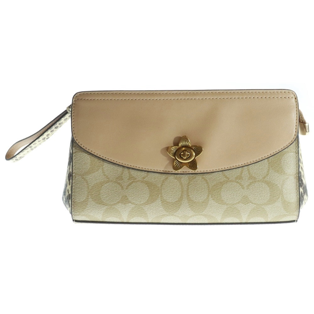 COACH(コーチ) シグネチャー切替 フラワー ターンロック クラッチ バッグ ベージュ レディース A1977-F72997