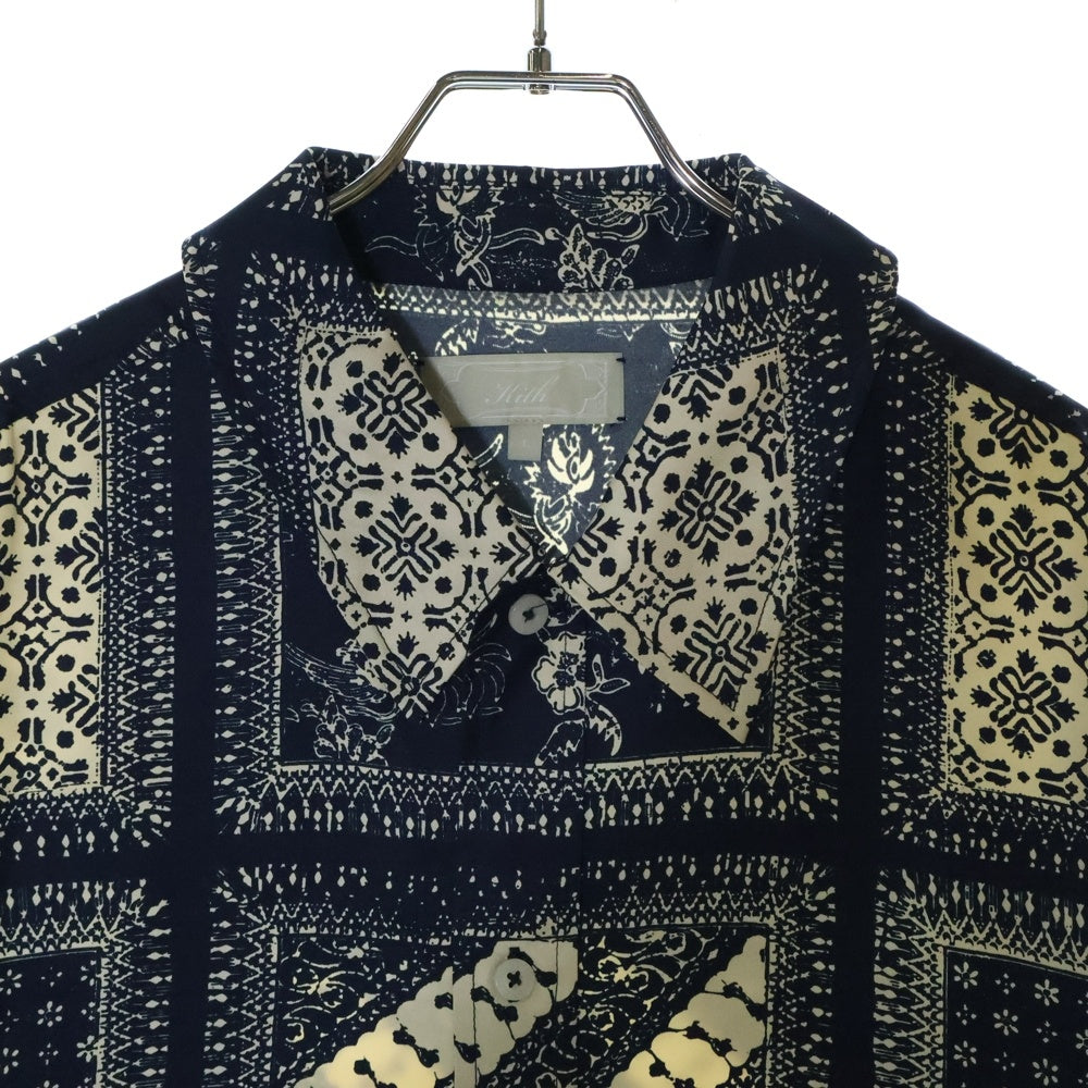 KITH(キス) Silk Twill Boxy Collared Overshirt Vista シルクツイル ボクシーカラー オーバーシャツ ネイビー