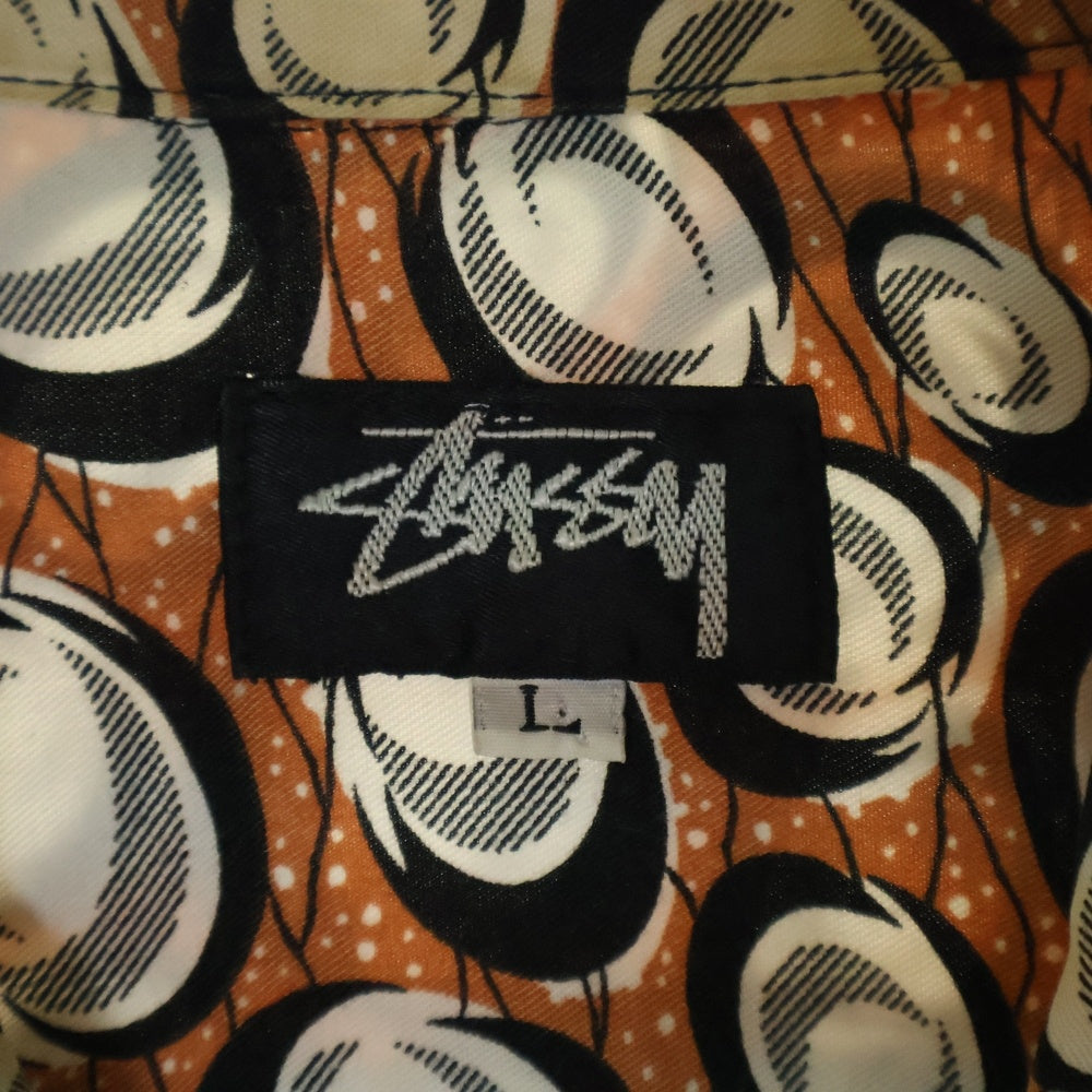 STUSSY(ステューシー) OLD オールド 総柄 オープンカラー 半袖シャツ オレンジ/ホワイト