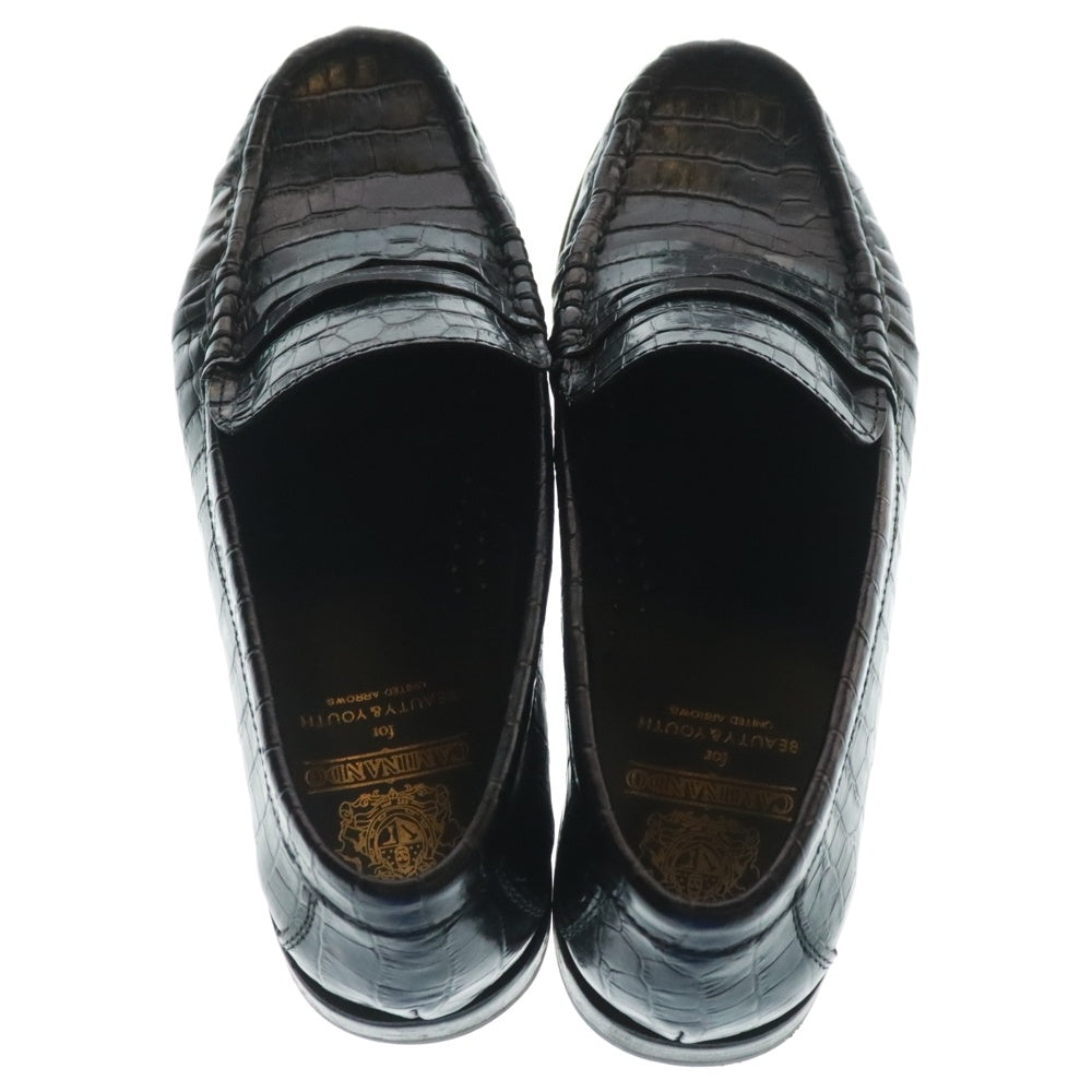 CAMINANDO(カミナンド) ×B&Y UNITED ARROWS ビューティアンドユース ユナイテッドアローズ クロコ エンボスレザー コインローファー ブラック