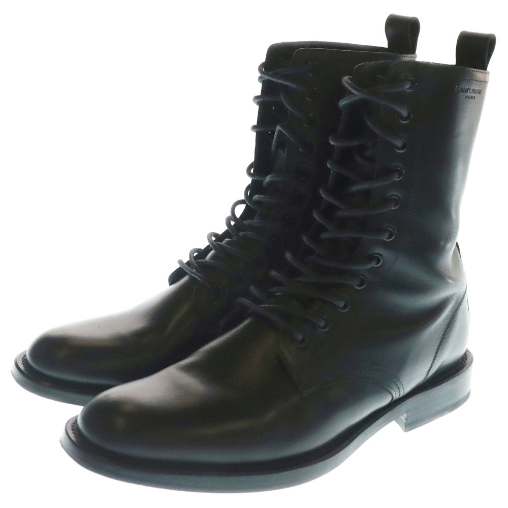 SAINT LAURENT PARIS(サンローランパリ) エディ期 スペイン製 クラシックレンジャー サイドロゴ レザー レースアップブーツ ブラック 330696 BQV00 1000
