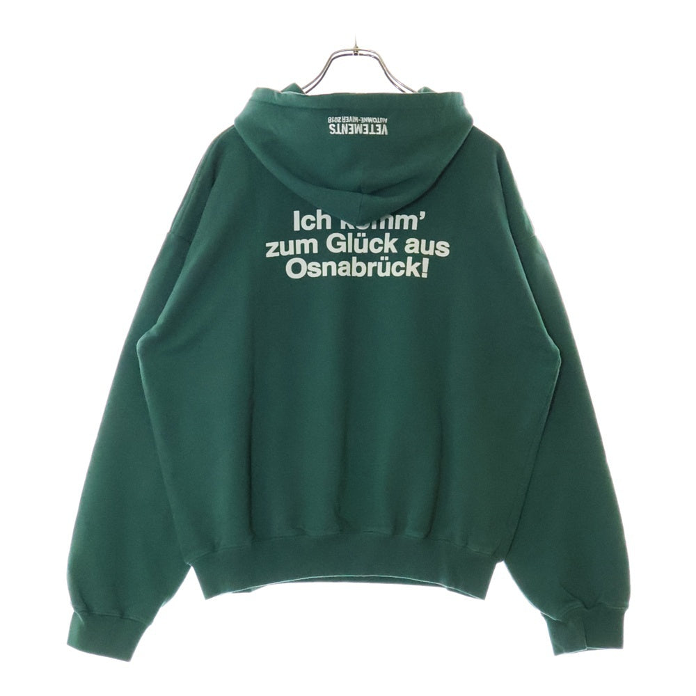 VETEMENTS(ヴェトモン) 18AW TOURIST HOODIE ツーリスト 両面プリント スウェット プルオーバーパーカー グリーン MAH18TR25