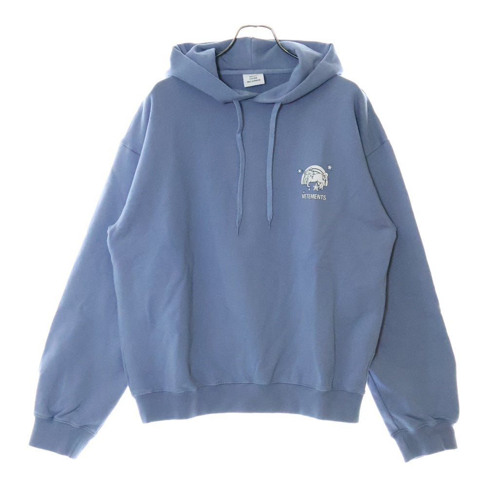 VETEMENTS(ヴェトモン) 18SS UNICORN PRINTE OVERSIZED HOODIE ユニコーンプリント オーバーサイズ スウェット プルオーバーパーカー ライトブルー MSS18TR70