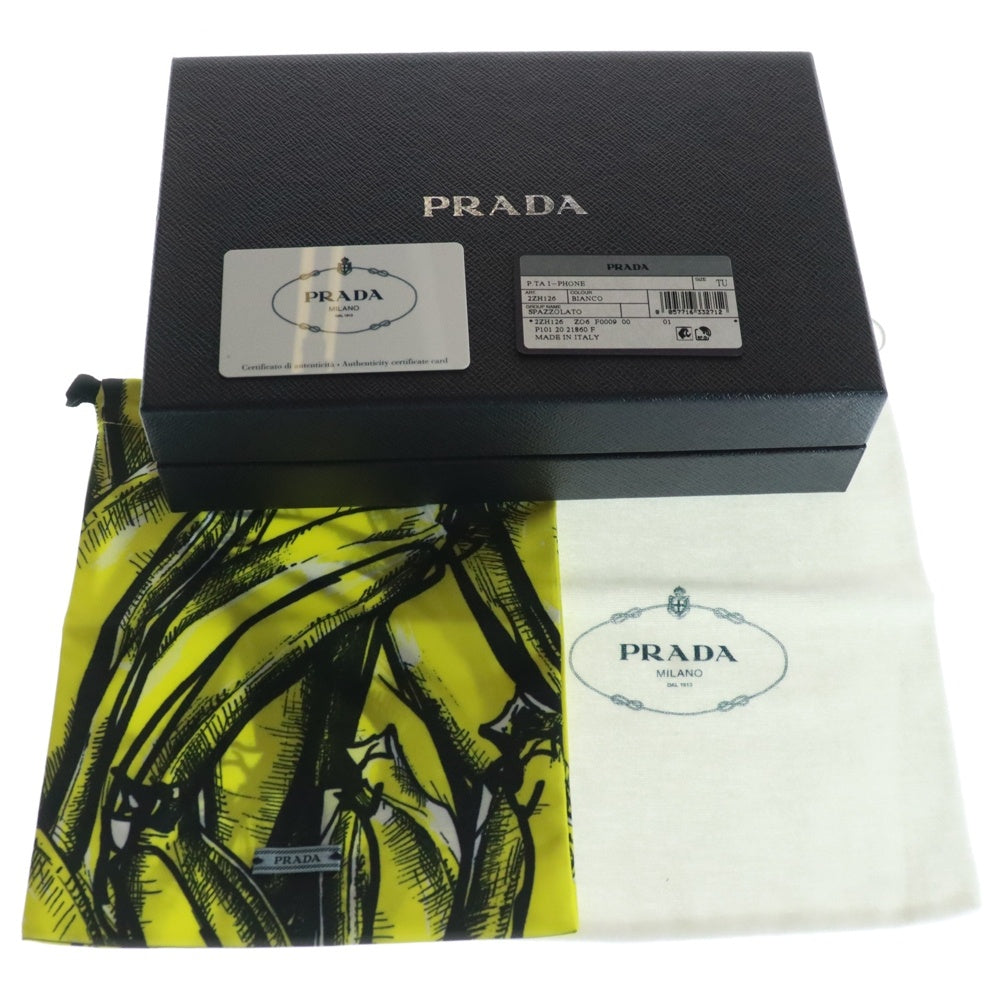 PRADA(プラダ) サフィアーノ エナメルレザー スマートフォンケース ショルダーバッグ ホワイト 2ZH126